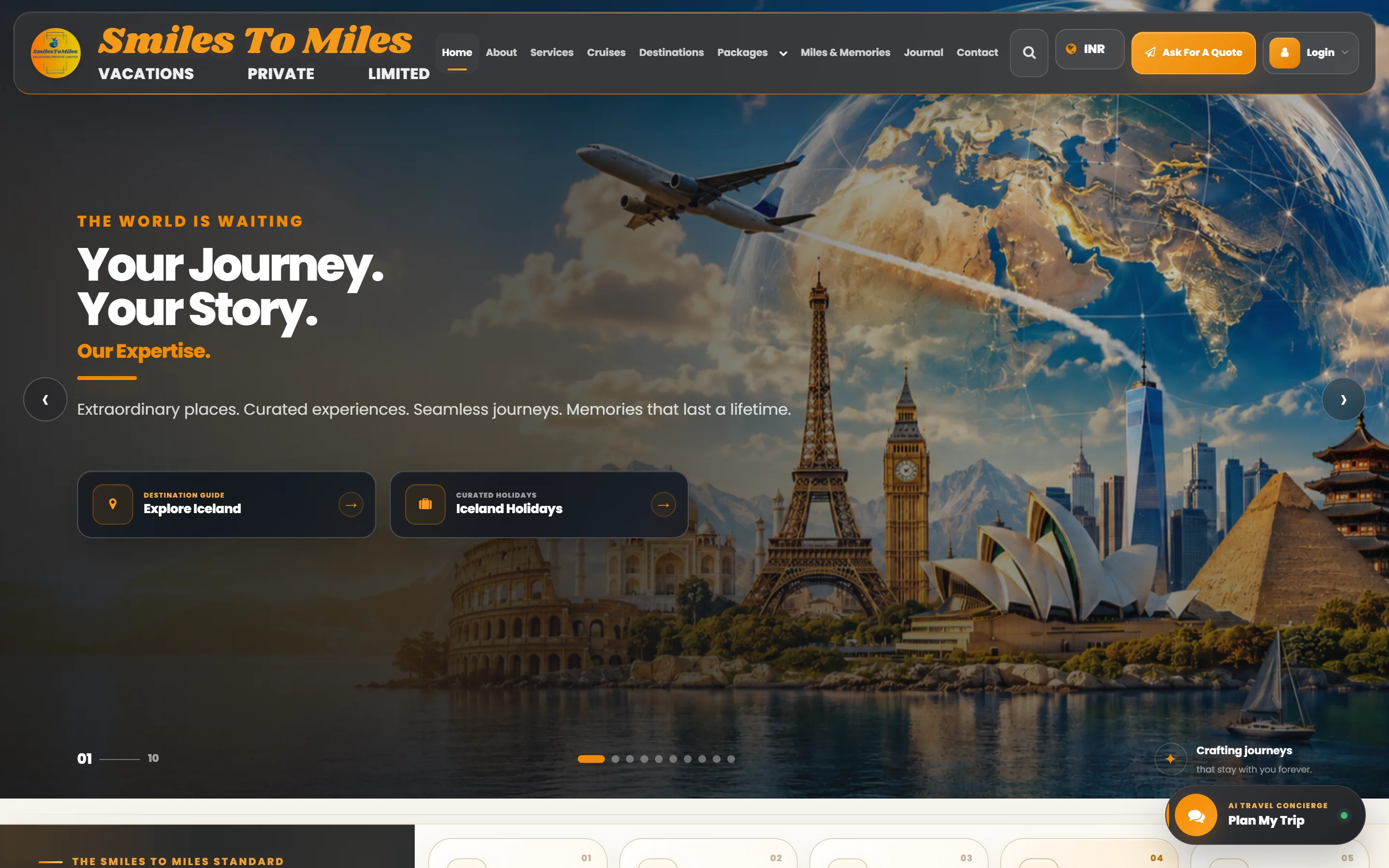 The Smiles To Miles travel website home page